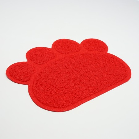2-in-1 rug for a bowl/animal toilet "Paw", 40 x 30 cm, red-1