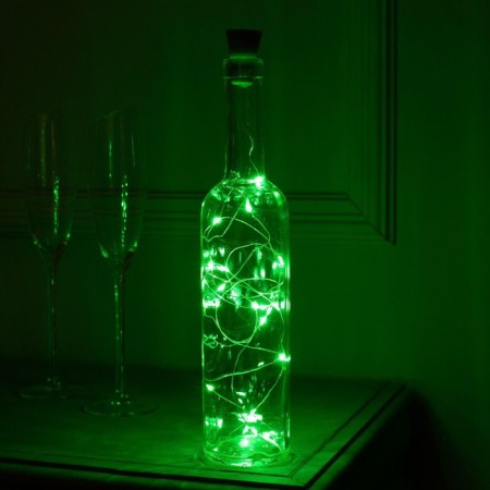 Garland “thread” 2 m dew with a cork, IP44, silver thread, 20 LED, green glow, fixing, solar battery-1