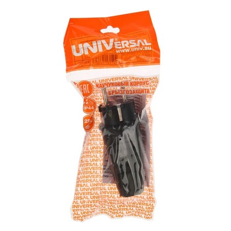 Electric fork universal, straight, 16 a, with salary, IP 44, rubber, black-2