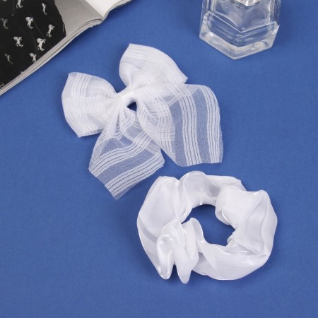 Hair set "Schoolgirl" (elastic band 10 cm, clamp 9 cm) strips volume, white-1