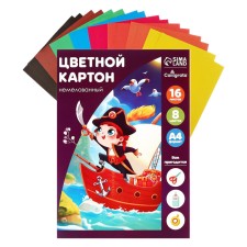 Картон цветной А4, 16 листов, 8 цветов "Котята", немелованный 220 г/м2
