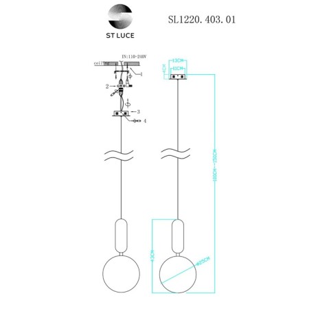 Suspension lamp ST LUCE. SL1220.403.01. Rietta. 1x60 W, E27, 25x25x43 cm, black color-6