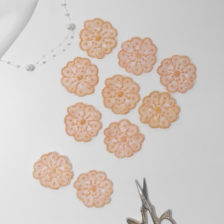 Knitted elements "Flowers", 4.5 × 4.5 cm, 10 pcs, peach pink/chameleon-1