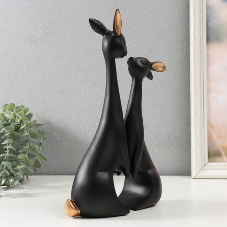 Polystone souvenir "Black bunnies with golden tails" set 2 pcs 7x9x24.5 8.5x11x32 cm-1