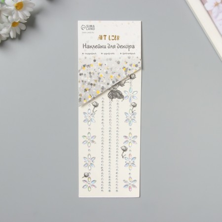 Sticker of rhinestones plastic tattoo on the body "Flower application" silver set 2 sheets 18x8 cm