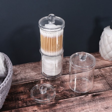 Organizer for storing cotton sticks and disks, with a lid, 3 sections, in a cardboard box, a transparent color-6