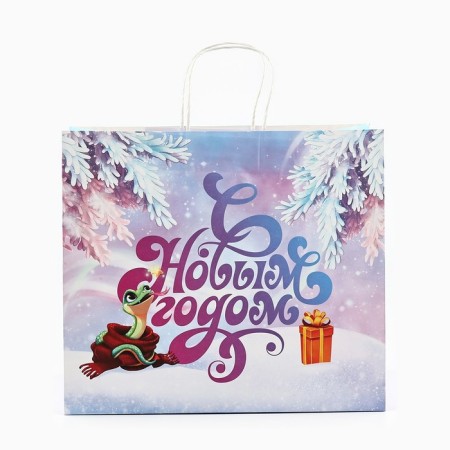 New Year. Package Gift New Year "Snake 2025", white craft, 32 x 28 x 15 cm, New Year-2