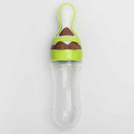 A bottle for feeding, silicone, with a spoon, from 5 months, 90 ml, green color-2
