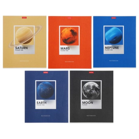 Notebook 96 sheets, ruler, "planet parade", covered cardboard, matte lamination, embossing, block 65g/m2, mix
