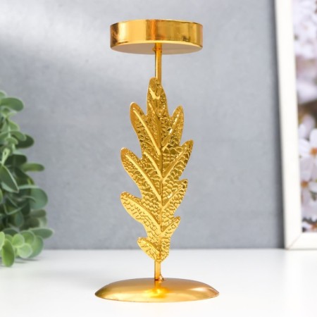 Climber metal, 1 candle "Oak sheet" D-5 cm, gold 6.5x6.5x14.5 cm-2