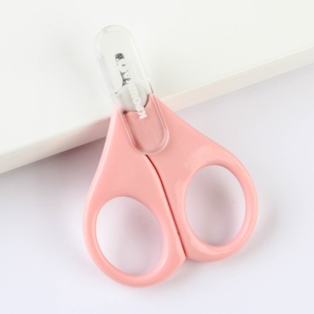 Baby scissors, manicure, with a cap, pink color-1