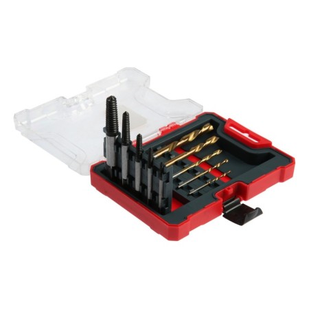 A set of extractors and tundra drills, left thread, 45 steel M1-M5, D = 2.4-8 mm HSS, TIN-3