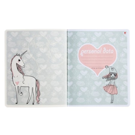 Notebook of 48 sheets in the “Girl and Unicorn” cage, covered cardboard, matte lamination Soft Touch, mix-7
