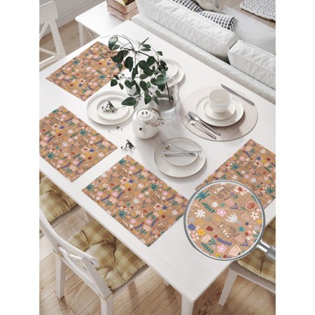 A set of napkins for setting the table "Nature drawings", rectangular, size 32x46 cm, 4 pcs-1