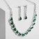 Set 2 objects: earrings, necklace necklace drops, green-white color in silver, 45 cm