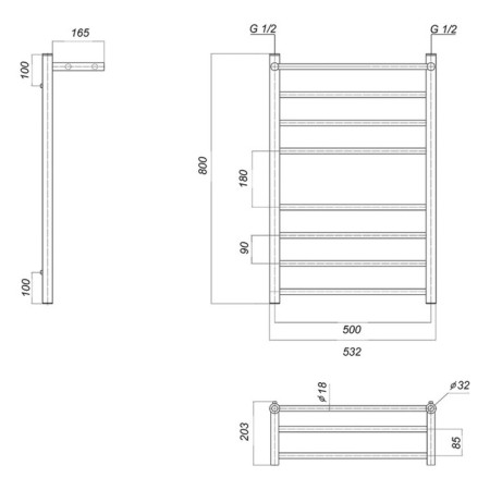 Water towel Domoterm "Medea" P8, 500x800 mm, with a shelf, chrome-2