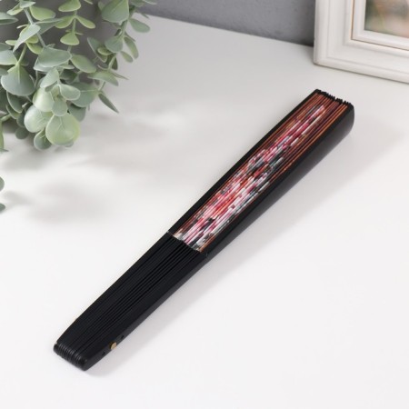 Fan plastic, textile h = 26.5 cm "Large roses on a coffee background"-2