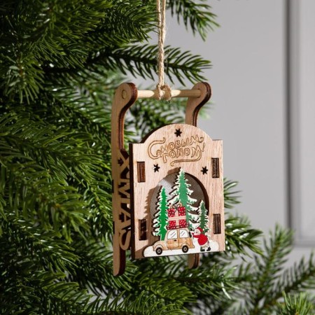 Christmas tree toy "Sani with Santa Claus and Machine", from batteries, glow of RGB-1