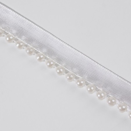 Decorative tape with beads, 12 mm, 4.5 ± 0.5 m, white color-1