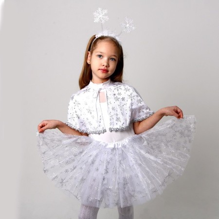 Carnival set: white pelerin with snowflakes, plush, skirt, rim, height 104-128