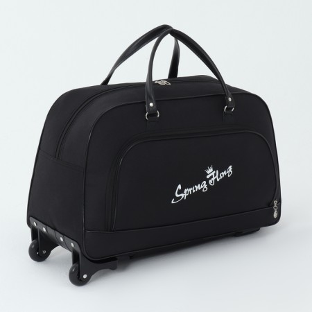 Road bag on wheels, external pocket, black color