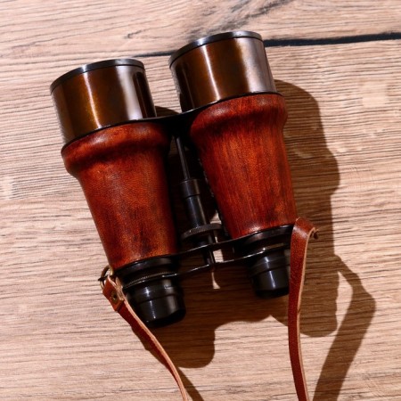 Binoculars on the belt, lens 5 cm, brass, skin-2