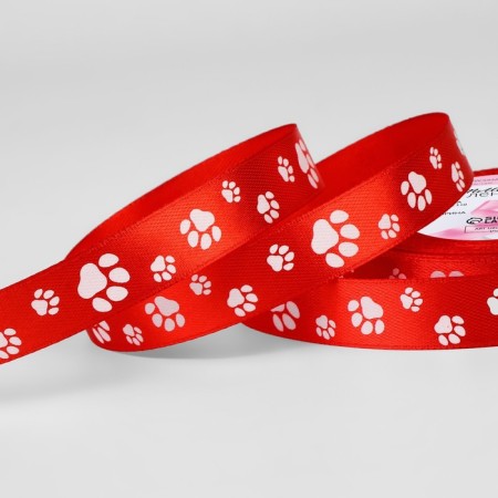 Satin ribbon "Paws", 15 mm, 23 ± 1 m, color red No. 026