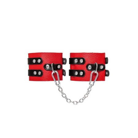 The shackles of Pecado BDSM, soft, with two rifle straps, genuine leather, red-black-1