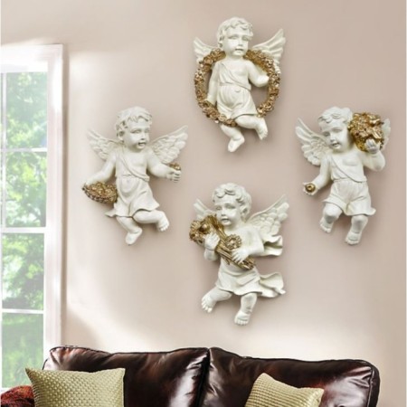 Wall deaf "Angels" 4 pieces 20.5 x 14.5 x 5.5 cm, white with gold