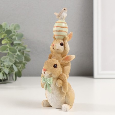 Polystone souvenir "Pyramid - Bunnies with Easter egg and bird" 8.5x6x17.5 cm-3