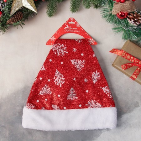 New Year's cap "snowy Christmas trees" 30x37 cm, red-2