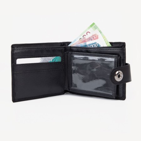 Male purse for magnet, department for bills, for maps, for coins, black color-5