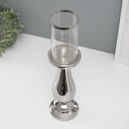 Ceramics candlestick, glass for 1 candle "Avanti" d = 8 cm silver 10x10x40.5 cm-2