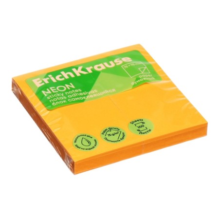 Block with a sticky edge paper 75x75 mm, Erichkrause "Neon", 100 sheets, orange-2