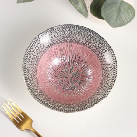 Glass Salad "Morion", 450 ml, d = 16 cm, pink color with silver-1