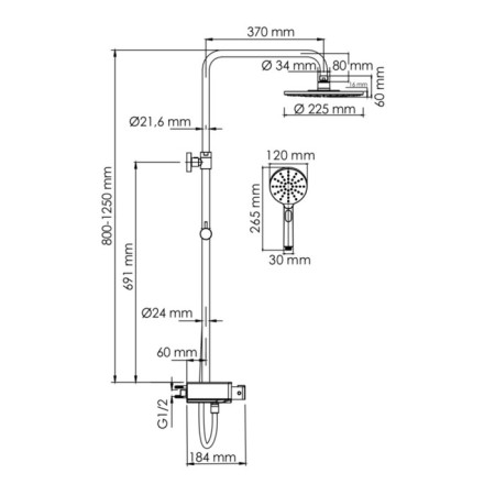 The shower system Wasserkraft A113.067.127.ch Thermo, tropical shower, thermostat, chrome-2