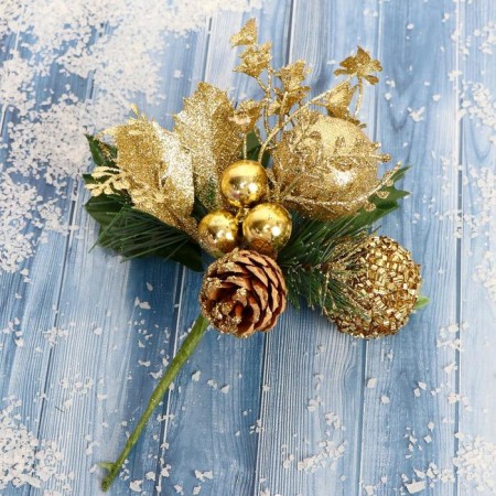 Decor "Winter Dreams" Rosehip in Bisser, 18 cm, gold-1