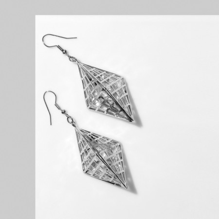Hanging earrings "rhombus" voluminous, silver color, 7 cm-1