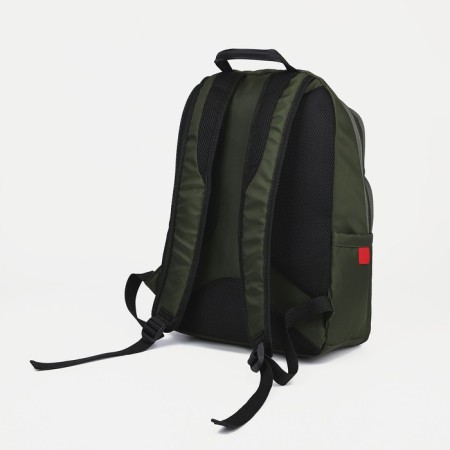 A backpack with a zipper, Rise, 2 external pockets, a laptop department, dark green color-1