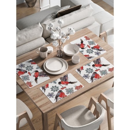 A set of napkins for setting the Snegiri in winter, rectangular, rounded edges, size 30x46 cm, 4 pcs
