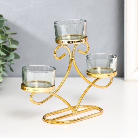 Summary metal, glass for 3 candles "turns" d-4.5 cm gold 20x5x5x13 cm-1