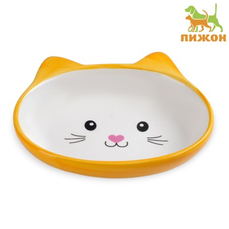 MIK Ceramic oval "cat muzzle" 200 ml 14 x 12 x 3.5 cm, yellow-orange-1