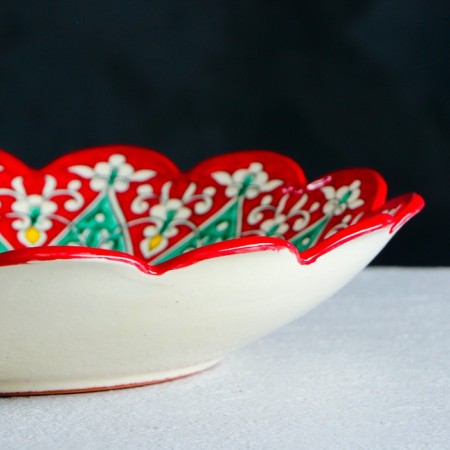 Largan Rishtan ceramics "Flowers", 33 cm, red, corrugated-3