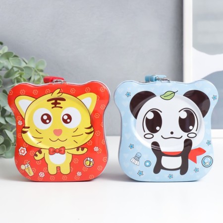 Piggy bank Metal with a lock "Funny animals" mix 11.5x6.5x11 cm-1