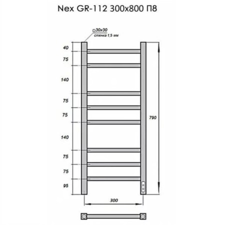 Electric towel Grois Nex GR-112, 300x800 mm, 8 crossbars, lower, white-4