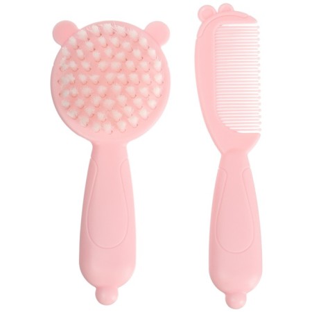 Hair care kit: comb and brush "Bear", pink color-1