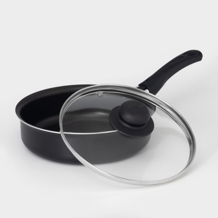 Silenik Consul, 1.5 l, d = 20 cm, plastic handle, glass cover, anti -stick coating, black color-1