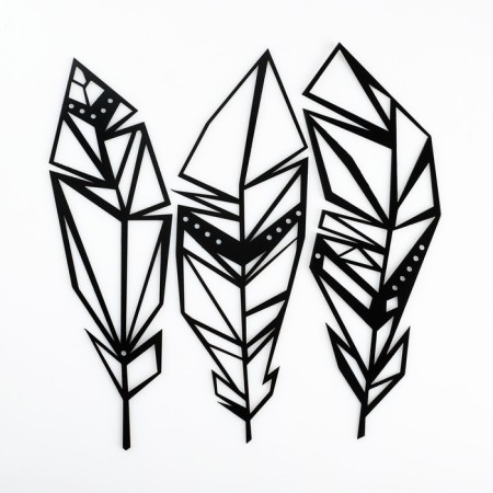 Metal panel "feathers" black, set 3 pcs., 25x8 cm