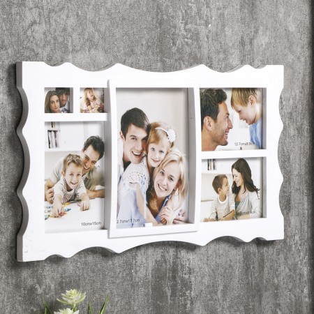 Photo frame plastic in 6 photos 4x5, 9x13, 10x15, 13x18 cm "Pattern" white 23x40.5x2 cm-1