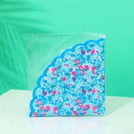 Round napkin 32 cm 12pcs/unit "Flowers" Blue